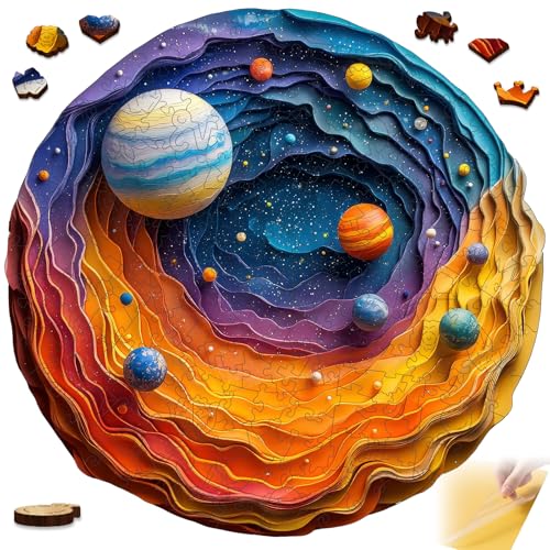 Mys Aurora Space Puzzles for Adults 500 Pieces, Unique Shapes Solar System Jigsaw Puzzles, 3D Visual Effect Planet Wooden Puzzles, Family Puzzle Games Birthday Gift, 16.5 x 16.2 Inches - color: Galaxy, size: King