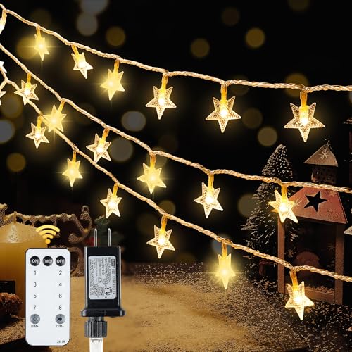 HEYFUNi Warm White Star String Lights,39FT 100LED Plug in Fairy Twinkle Lights with 8 Modes Waterproof for Indoor Christmas Tree, Home, Girls'Room, Garden, Party, Wedding, Classroom Decor(Warm White) - color: Warm White, size: 100 LED-Plug