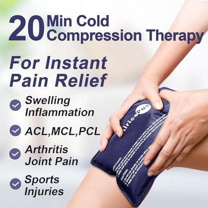 AiricePac Ice Packs for Injuries Reusable, 10”x 14”Gel Cold Pack for Knee Neck Shoulder Ankle Elbow Hip Back Pain Relief, Cold Compress Therapy for Swelling, Bruises, Surgery, 10”x 14”, Blue - style: L 1 Pack