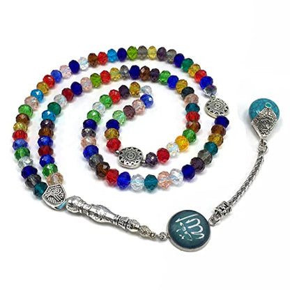 Special for Women Muslim Prayer Beads, Tesbih-Tasbih-Tasbeeh-Misbaha-Masbaha-Subha-Sebha-Sibha-Worry Beads (Multicolor Crystal - 6x8 mm 99 Beads & Allah Tassel)