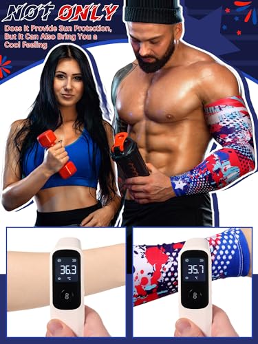Tisancy 10 Pairs Sun Protection UV Arm Sleeves Cooling Anti Slip Compression Sleeves Sports Polyester Cycling Covers - size: Medium, style: American Flag