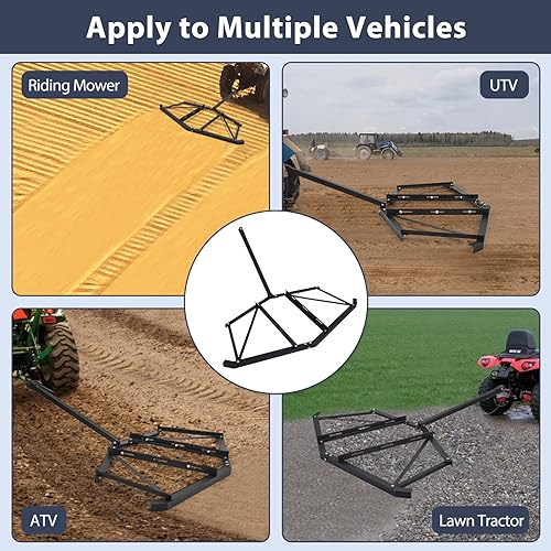 Garvee Heavy-Duty 66" Driveway Drag Grader, w/ 3 Sets Adjustable Bolts & 2 Reinforced Steel Bars, Tow-Behind Harrow with Pin Hitch, Least 100lbs - color: Black 66in