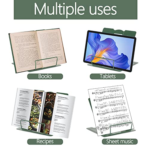 Metal Book Stand Adjustable Book Holder for Reading | Portable & Sturdy For Textbooks Cookbooks Sheet Music Papers Study - color: Full Green