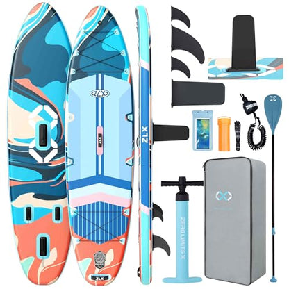 ZLX 11'6"x35" Ultra Wide Inflatable Stand Up Paddle Board | Stable Non-Slip Deck Pad, Unique Fin System, Premium SUP Accessories & Backpack - Upgraded Pump for Adults, All Skill Levels - color: Teal Blue