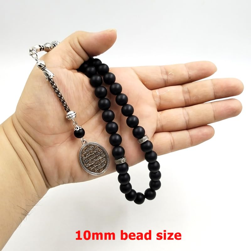 ALBASHAN Tasbih Black agate Onxy prayer beads bracelets Gift Eid misbaha arabic pendant turkish fashion accessories muslim Jewelry 10mm - size: 12mm × 45beads