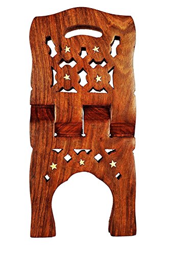 Sheesham Wood Foldable Holy Book Stand, Carved Rehal for Quran, Bible, Bhagwat Gita & Guru Granth Sahib (Small)