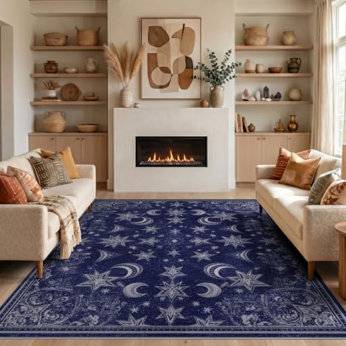 4'x6' Silver Deep Sapphire Boho Star Design Washable Area Rug - color: Blue/Pattern 27, size: 4' x 6' (Rectangular)