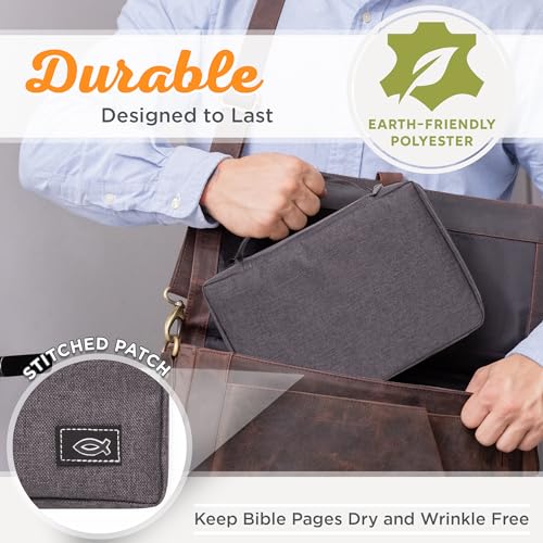 Christian Art Gifts Men/Women's Bible Cover Jesus Fish, Gray Canvas, Small - color: Gray/Jesus Fish, size: Small