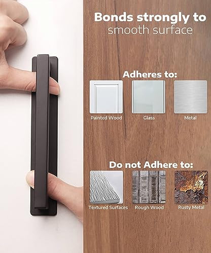 RVPEKUPE Adhesive Cabinet Handles, Matte Black, 6", 2-Pack | Stainless Steel Feel, Square Bar Grip with Base, Stick On Handle, No Drill Pulls for Drawer Closet Glass Sliding Shower Door - size: Overall Length 6"