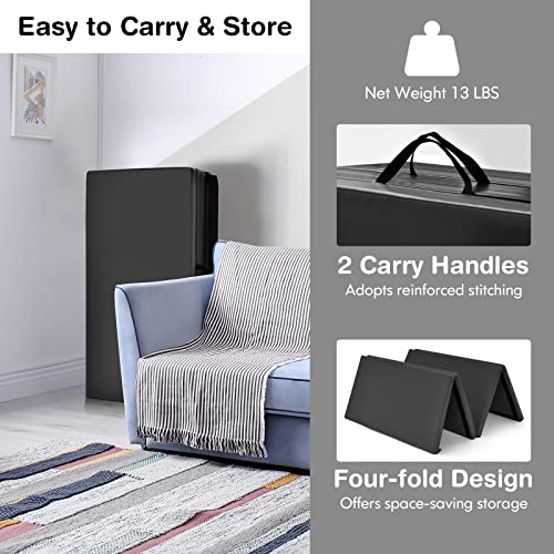 GYMAX Gymnastics Mat, 4 FT x 8 FT x 2 Inches Folding Exercise Mat w/Carry Handles & Sturdy Stitching Waterproof Cover, Tumbling Mat for Yoga Stretching Martial Arts Home Gym - color: Black