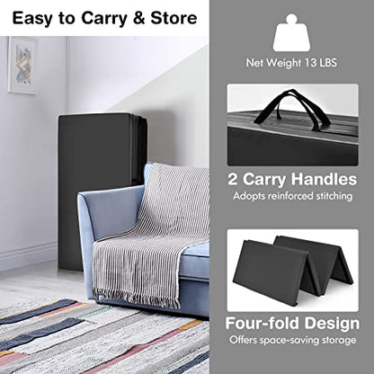 GYMAX Gymnastics Mat, 4 FT x 8 FT x 2 Inches Folding Exercise Mat w/Carry Handles & Sturdy Stitching Waterproof Cover, Tumbling Mat for Yoga Stretching Martial Arts Home Gym - color: Black