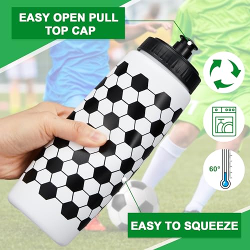 Yaomiao 12 Pcs Soccer Water Bottles Bulk 20 oz Reusable Squeeze Water Bottles Sports Ball Cup Accessories for Sports Party Team Gifts