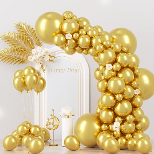 Voircoloria 130pcs Metallic Gold Balloons Arch Kit, 18 12 10 5 Inch - color: 05 Metallic Gold, size: 5/10/12/18 inch - 130pcs