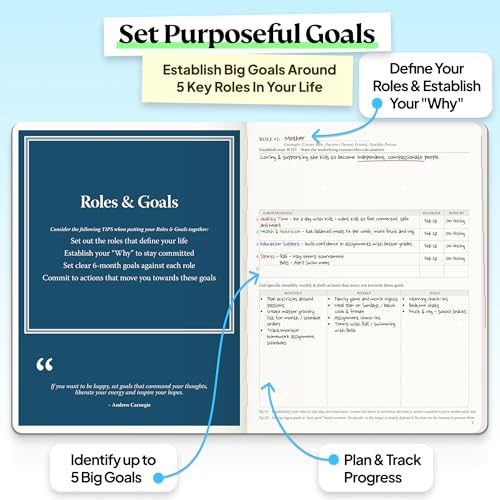 Roterunner Purpose Planner Notebook B5 7.5”x9.8” Undated 2026 Daily Weekly and Monthly Productivity Goal Setting Tool for Work Home ADHD Planner for Adults Self Care Journal - color: Pink