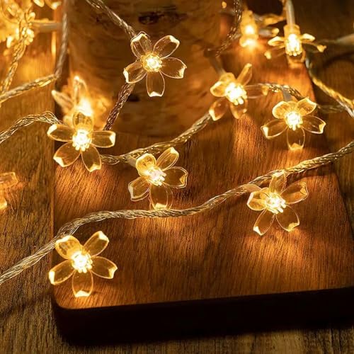 ITICdecor 꽃 스트링 조명 4.6m(15피트) 30 LED 요정 크리스마스 조명 배터리 작동 실내 및 실외 반짝임 조명 침실 장식 파티 웨딩 크리스마스 트리용 (웜 화이트) - color: 웜 화이트., size: Flower