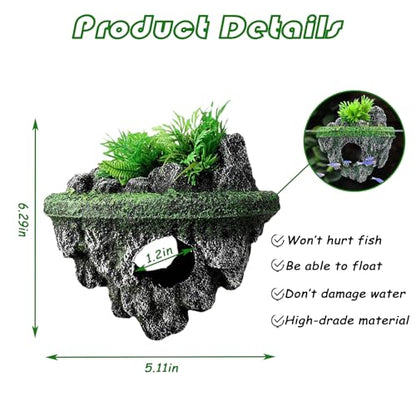 Floating Aquarium Décor, Fish Tank Decorations, Natural Rock Design with Mini Caves, Fun Resting Spot for Betta, Guppies, Goldfish and Small Pets