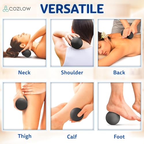 COZLOW Peanut Massage Ball - Deep Tissue Therapy, Pain Relief - Black | Cozlow 5" double lacrosse silicone massage ball, trigger point roller for mobility, acupressure tool for myofascial release - color: Black