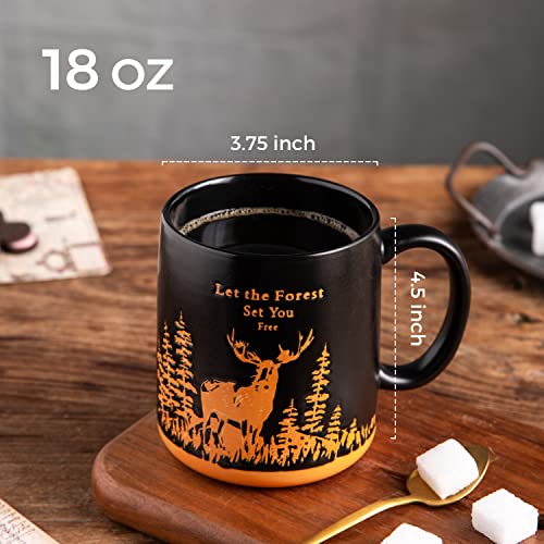 AmorArc 18oz Large Coffee Mugs Set of 6, Ceramic Coffee Mugs with Animal Wildlife Textured Patterns for Tea Latte Cocoa. Easy to Hold&Clean, Dishwasher&Microwave Safe, Matt Black - color: Matte Black