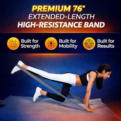 76 Inch Extended Length Resistance Bands - Heavy Duty Elastic Fabric & Natural Rubber Long Workout Loop for Pull Up Assist, Vertical Jump Training, Mobility & Full Body Fitness - color: Gray