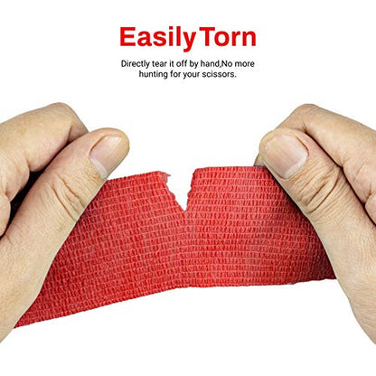 FRESINIDER 9 Rolls Self Adhesive Wrap Athletic Tape Gauze, Breathable Elastic Cohesive Bandage for Sports Injury & Pet (7 Pcs 2" x 5 Yards + 2 Pcs 1" X 5 Yards) (Red) - color: Red