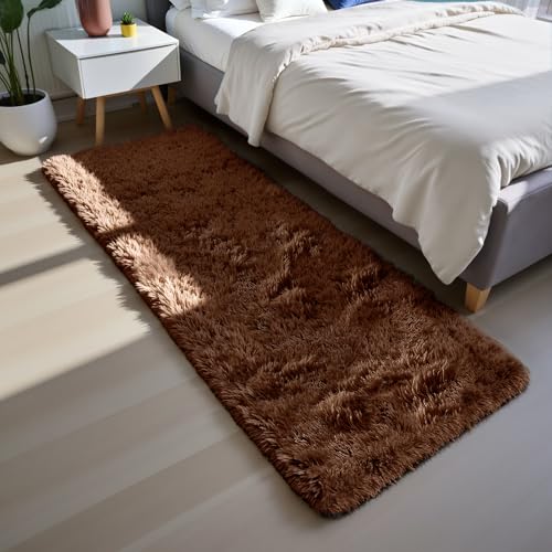 Soft Runner Rugs for Bedroom, Brown 2x6 Area Rugs Fluffy Rug Shag Area Rug Carpet, Bedside Rug for Living Room Bedroom Room Home Decor - color: Brown, size: 2' x 6' (Rectangular)