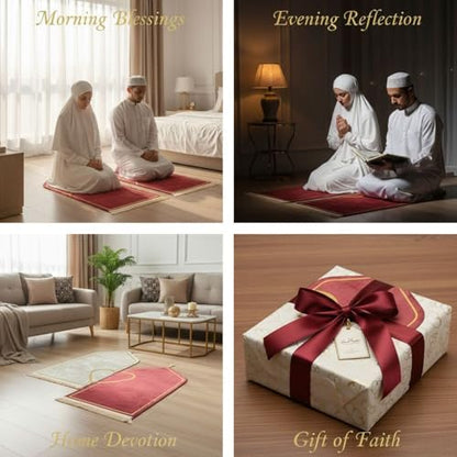 Soft Raschel Pile Praying Mat Set for Couples, 2 Pcs with Anti-Slip Base, 26.4 X 43.3 in / 67 X 110 Cm Prayer Rug, Heart Pattern, Great Islamic Gift