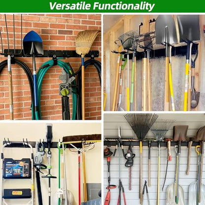 PIYILO Garage Wall Organizer, 96 in Garden Tool Organizer with 12 Adjustable Garage Hooks and 3 Storage Straps, Heavy Duty Tool Holder Wall Mount for Garden & Shed Tools - size: 96 inch 12-Hook
