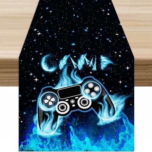 Game Table Runner Cartoon Blue Star Flame Cool Computer Gamepad Table Decor Table Top Kitchen Dining Wedding Party 13x36 in - color: Table-48, size: W13X L36