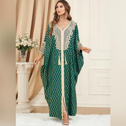 Embroidered Abaya Kaftans for Women Modern Elegant Dubai Moroccan Dubai Kaftan Dresses Abaya for Women Muslim Dress - color: Dark Green