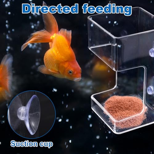 Fish Feeder for Aquarium, 3.94x2.36 Inch Fish Tank Dish Tray Floating & Sinking Food Container Holder Dispenser with Suction Cups Feeding Tube Ring Accessories for Turtle Shrimp Betta Feeding (Square)
