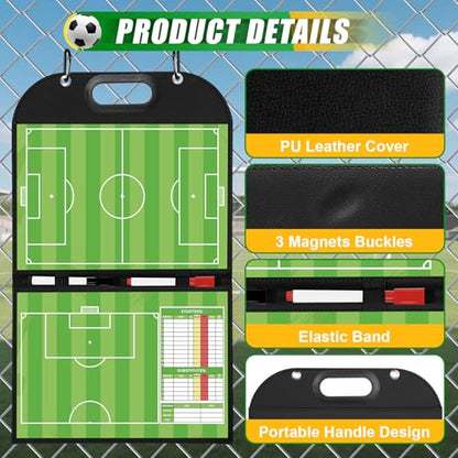 Magnetic Coaching Board – Foldable Dugout Display with Carry Handle, Leather-Covered Double-Sided Strategy & Lineup Planner for Baseball, Softball and Soccer - style: Soccer