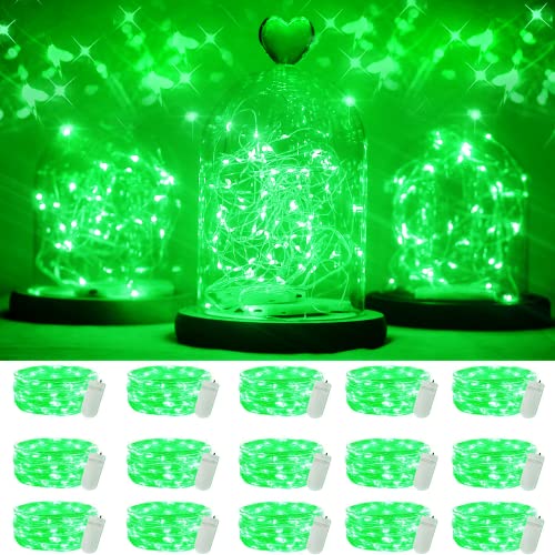 SmilingTown 15 Packs 20 Led Green Fairy Lights Battery Operated St Patricks Day Lights 6.6ft Silver String Lights Waterproof Firefly Starry Light for DIY Table Centerpieces Halloween Christmas Party - color: Green