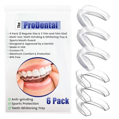 Professional Mouth Guard for Grinding Teeth - 6 Customizable Dental Guards - 2 Sizes, USA Made, BPA Free, Use for Bruxism and Clenching, Also for Sports and Teeth Whitening