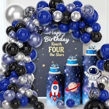Amandir 153pcs Blue and Black Balloons Arch Garland Kit Different Sizes 18 12 10 5inch Metallic Silver Royal Dark Navy Blue Latex Confetti Graduation Balloon Birthday Space Retirement Party Supplies - color: Blue Black