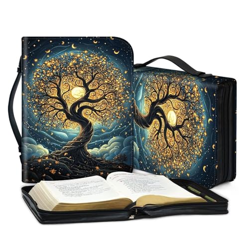 PU Leather Bible Cover with Handle & Pockets, Large Capacity Bible Case, Water-Resistant Scripture Organizer Bag with Bonus Card Holder, Christian Gift for Women & Men, Glowing Tree - color: Glowing Tree