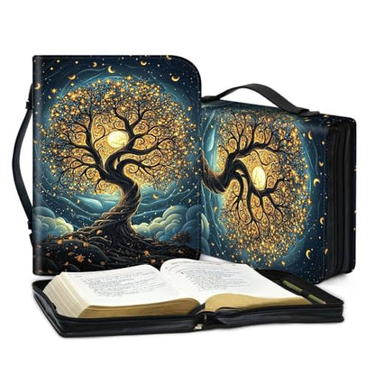 PU Leather Bible Cover with Handle & Pockets, Large Capacity Bible Case, Water-Resistant Scripture Organizer Bag with Bonus Card Holder, Christian Gift for Women & Men, Glowing Tree - color: Glowing Tree