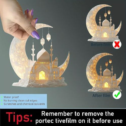 Ramadan Decorations Moon Lamp - 20×17.4cm Acrylic Ramadan Lights Decor for Table & Home, Enchanted Lunar Table Lamp, Ramadans Eid Gifts for Kids Lanterns, Eid Mubarak Decorations (D)
