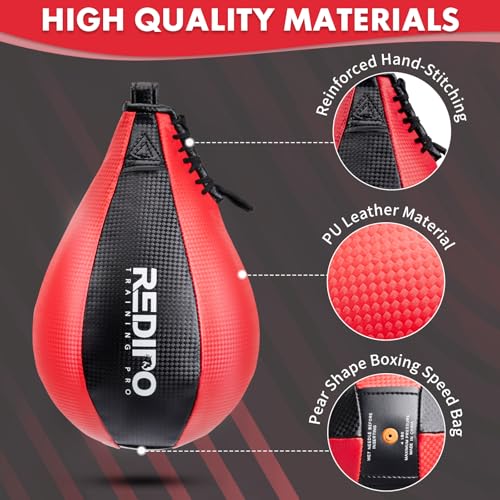 Boxing Speed Bag - PU Leather Speed Punching Ball for Boxing, MMA Training Speed Ball Reflex Ball Boxing Equipment, Punching Bag Workout Kicking Training Home Gym Exercise Speed Ball - color: Black&Red