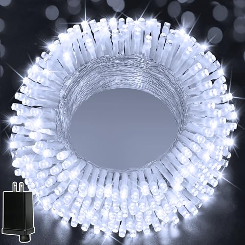 Ollny Christmas Lights 200LED 60FT Indoor, Cool White Connectable Plug in String Light Outdoor, 8 Modes Waterproof Timer LED Fairy Lights for House Outside Bedroom Patio Balcony - color: Cool White, size: 200LED