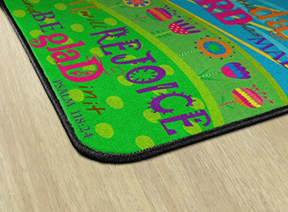 Flagship Carpets This is The Day The Lord Has Made Bible Worship 영감을 주는 멀티컬러 러그, 어린이 교실 카펫 또는 어린이집 활동 공간용, 1.2 x 1.8m(4 x 6피트), 직사각형 - size: 4' x 6' (Rectangular)