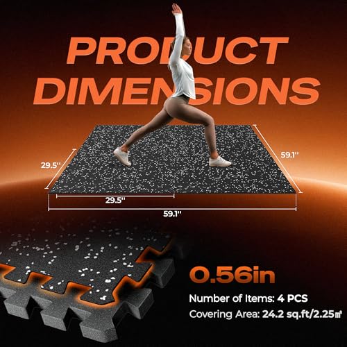 SUPERJARE 30" x 30" Larger Rubber Top Exercise Equipment Mats, 0.56" Thick 4PCS 25 Sq Ft High-Density EVA Foam Interlocking Gym Flooring, Big Workout Mat for Home Gym, Floor Protection, Black/Grey - size: 4 Tiles (25 Sq Ft)