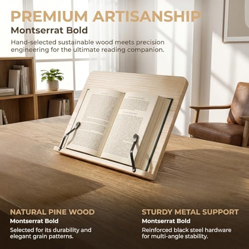 Wooden Book Stand 8 Adjustable Angles, Foldable Reading Holder with Page Clips, Hands-Free Cookbook Stand for Textbook Tablet Laptop Desktop, Ergonomic Portable Book Stand for Kitchen Office Study - size: 13.4x9.45inch