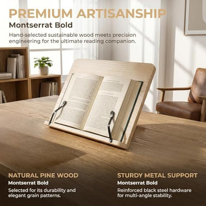 Wooden Book Stand 8 Adjustable Angles, Foldable Reading Holder with Page Clips, Hands-Free Cookbook Stand for Textbook Tablet Laptop Desktop, Ergonomic Portable Book Stand for Kitchen Office Study - size: 13.4x9.45inch