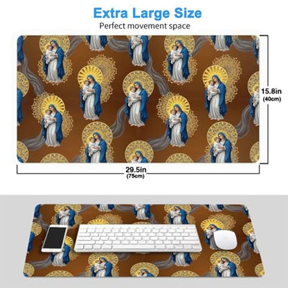 Water Resistant Desktop Mousepad Virgin Mary Mother of God Catholic Religious Christian God Faith, Extended Large Gaming Mat for Home Office Gaming Scene - color: Pattern (154), size: 29.5L x 15.8W inches