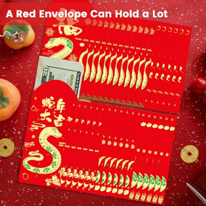 Chinese New Year Red Packets 2026,36 Pcs Money Envelopes with 6 Classic Embossed Bronzing Foil Designs for Cash Gifts & Decorations (Snake Year) - style: Snake Year