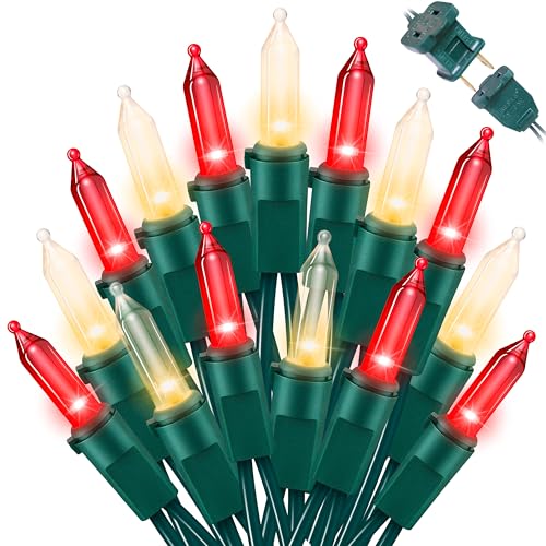 LAMPHOME 100 Mini LED Count Red and Warm White -String Lights - 21.6FT LED Christmas Lights, Mini led Lights for Outdoor Home Holiday Party Wedding Independence Day Decoration - color: 100 Mini LED Red and Warm white