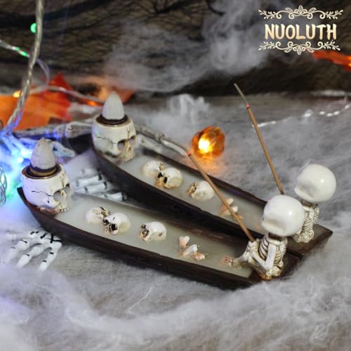 Incense Burner, backflow Incense Burner,Skeleton Ship Incense Holder,Hand-Carved Decorations,Cool Room Decorations, Awesome and Ideal Gifts, Brown - size: 6.6 inches
