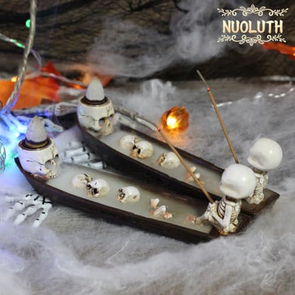 Incense Burner, backflow Incense Burner,Skeleton Ship Incense Holder,Hand-Carved Decorations,Cool Room Decorations, Awesome and Ideal Gifts, Brown - size: 6.6 inches