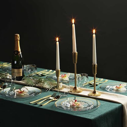 125 Piece Gold Dinnerware Party Set - 50 Gold Rim Clear Plastic Plates, 25 Dinner 25 Dessert Plates, 25 Knives, 25 Forks, 25 Spoons - 25 Guest Disposable Set for Wedding Birthday Parties - color: Clear / Gold