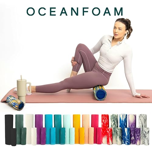 Oceanfoam Ripple Travel Foam Roller (11" x 3.35") Firm Mini Foam Roller for Physical Therapy, Deep Tissue Massage, Back Pain, High Density, Wave Textured, Yoga, Exercise (Royal Gold & Natural Marbled) - color: Royal, Gold & Natural Marbled